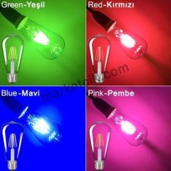 Edison Dekoratif Pembe Led Rustik Ampul 4 Watt E27 Duy, ST64 Oval Armut Ampul Modeli