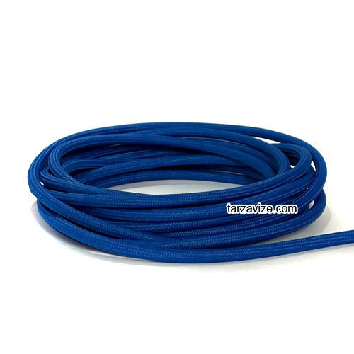 Tarzavize 2x0,50mm Mavi Renk Dekoratif Örgülü Kumaş Kablo, 1 Metre