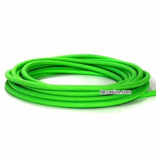 Tarzavize 2x0,50mm Fosforlu Yeşil Renk Dekoratif Örgülü Kumaş Kablo, 5 Metre