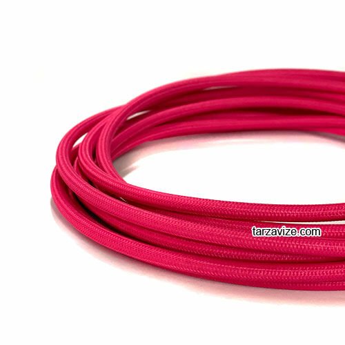 Tarzavize 2x0,50mm Pembe Renk Dekoratif Örgülü Kumaş Kablo, 1 Metre