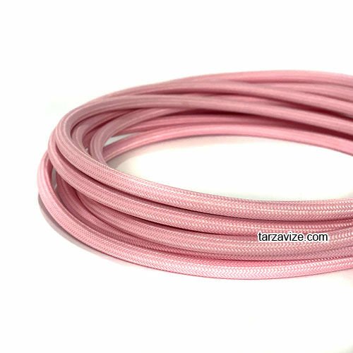 Tarzavize 2x0,50mm Açık Pembe Renk Dekoratif Örgülü Kumaş Kablo, 1 Metre