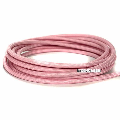 Tarzavize 2x0,50mm Açık Pembe Renk Dekoratif Örgülü Kumaş Kablo, 1 Metre