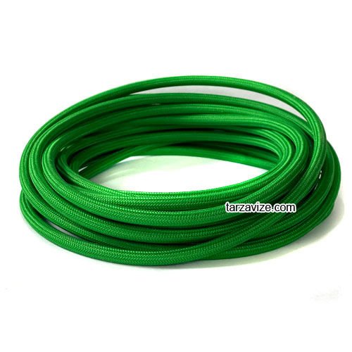 Tarzavize 2x0,50mm Yeşil Renk Dekoratif Örgülü Kumaş Kablo, 1 Metre