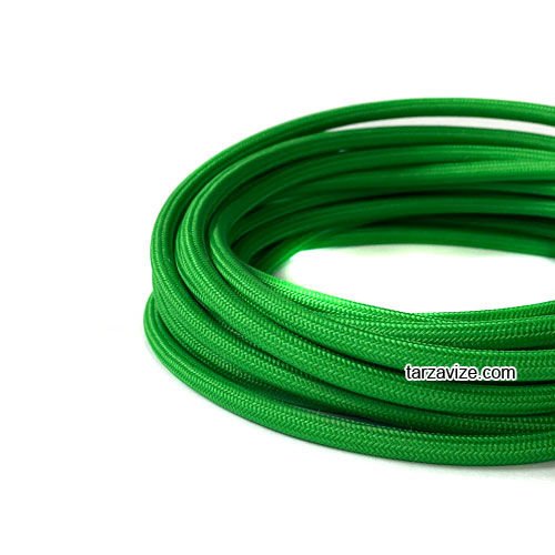 Tarzavize 2x0,50mm Yeşil Renk Dekoratif Örgülü Kumaş Kablo, 1 Metre