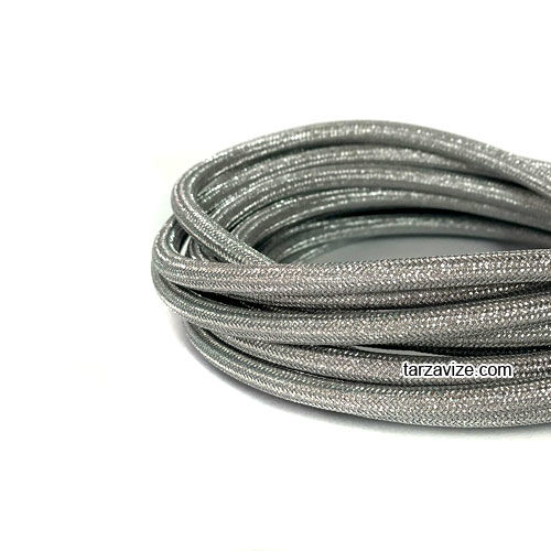 Tarzavize 2x0,50mm Krom Gümüş Renk Dekoratif Örgülü Kumaş Kablo, 1 Metre