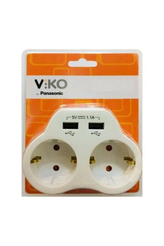 Viko İkili Topraklı Ve USB Şarj Prizi 1.1A