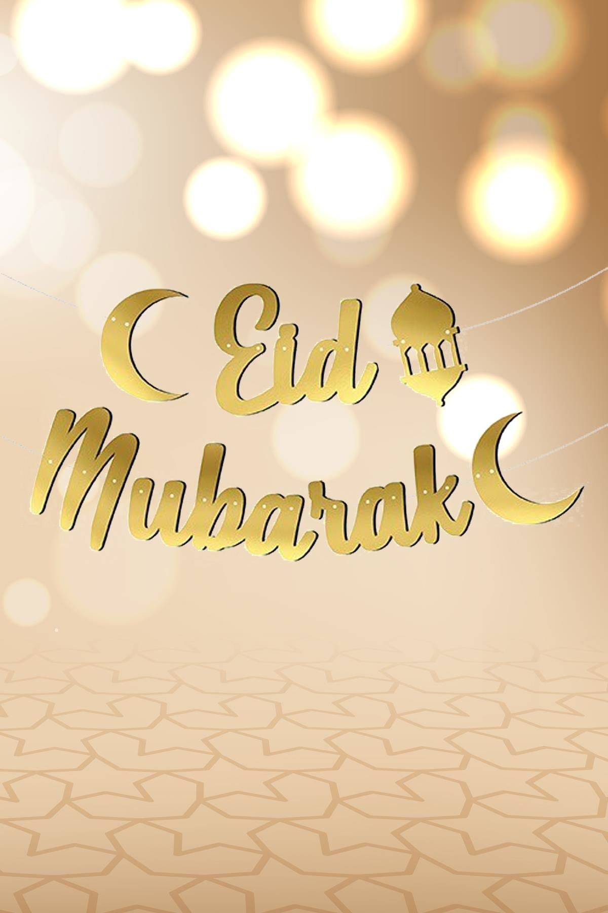 Eid Mubarak Kaligrafi Banner Gold Renkli İpe Dizili Altın Ramazan Süsü