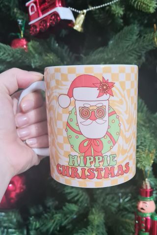 Hippie Christmas Retro Tasarım Yılbaşı Hediyesi Kupa Bardak