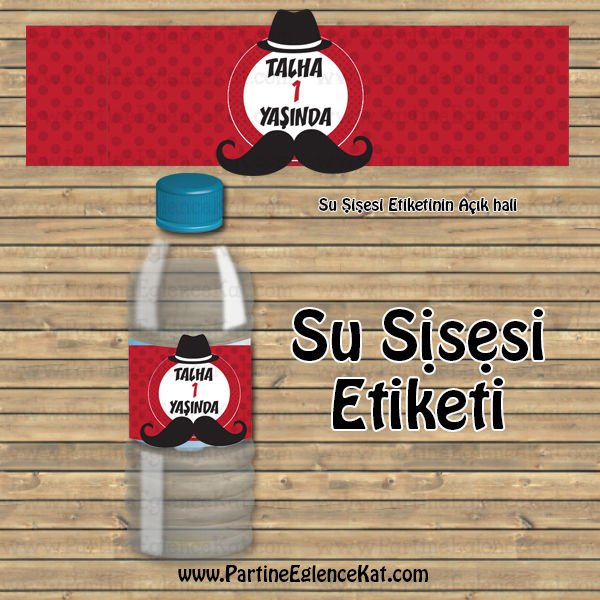 Bıyık Konsept Su Şişesi Etiketi