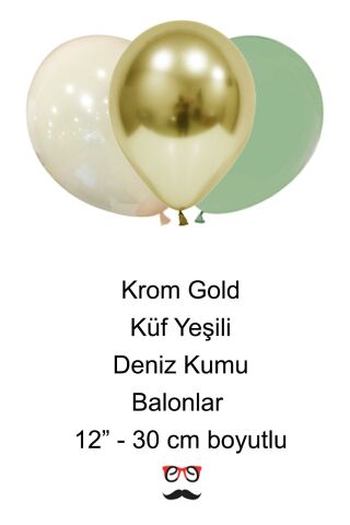 Küf Yeşili Deniz Kumu Krom Gold Konsept Renkler Doğum Günü Balon Zinciri Happy Birthday Bannerlı Mini Balon Zinciri Seti