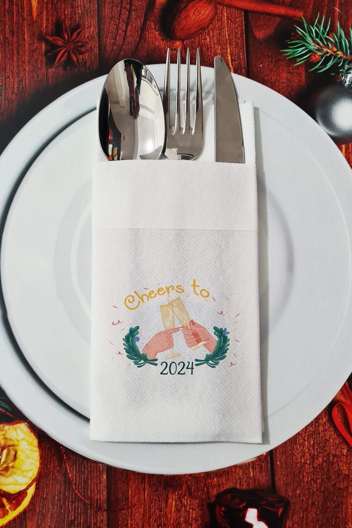 Kumaş Dokuluı Cheers to 2024 Yılbaşı - Yeni Yıl Sunum Peçetesi