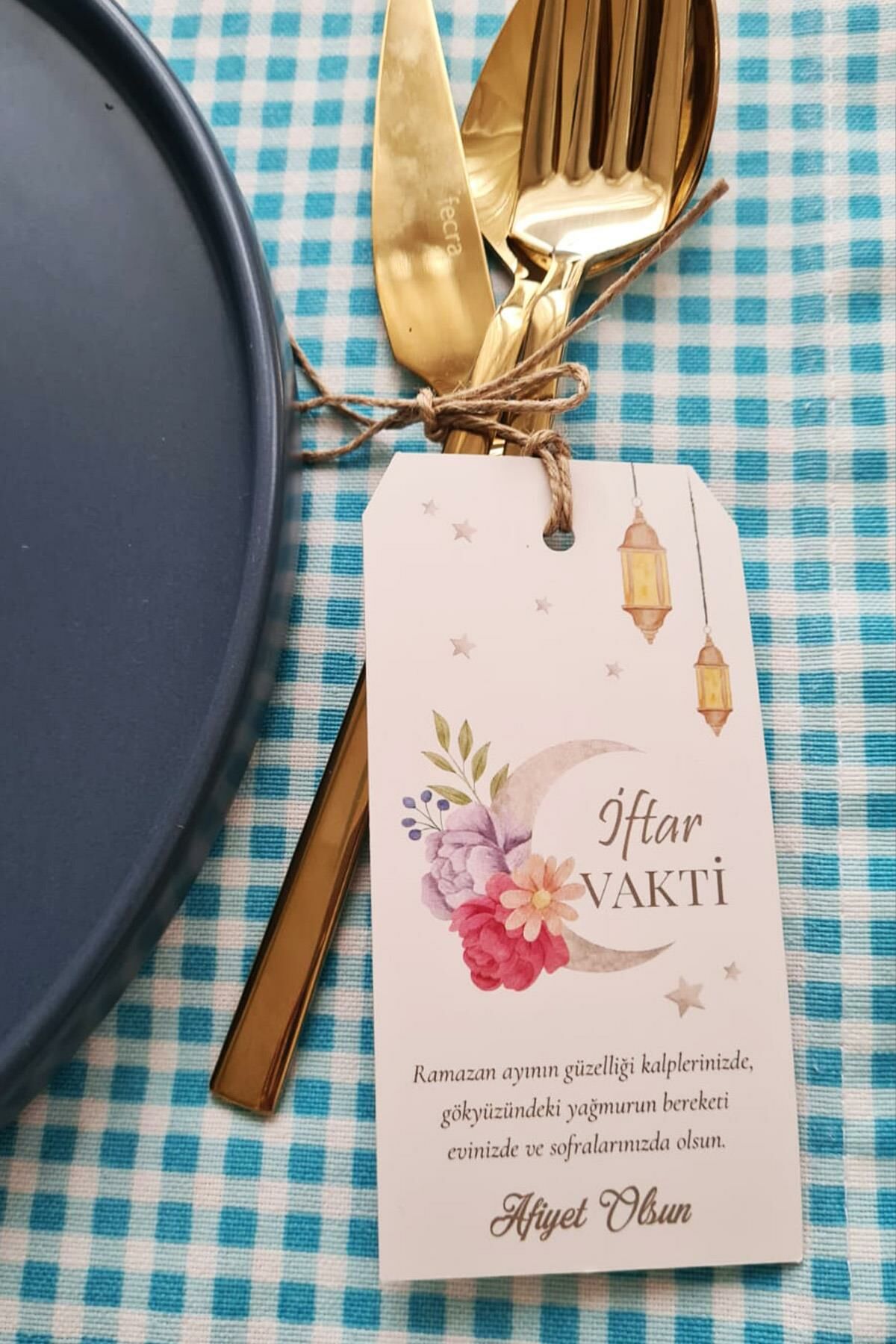 Ramazan Sofra Süsü İftar Vakti Çatal Bıçak İpli Kart Süsler 10lu Paket