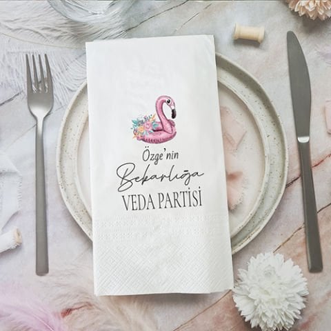 Glitter Flamingo Konsept Bekarlığa Veda İsimli Peçete