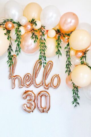 30 Yaş Doğum Günü Balonları - Hello 30 El Yazısı Rose Gold Renk Folyo Balon