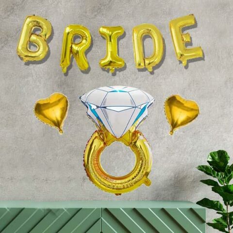 Bride Gold Folyo Balon Paketi - Tek Taşlkı Kalp Balonlu Bride Set