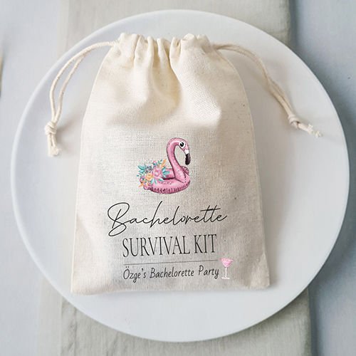 Flamingo ve Çiçekli Bachelorette Party Hangover Kit Kesesi