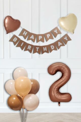 Retro Renkler Doğum Günü Parti Seti Çikolata Kahve Yaş Balonlu Kraft Banner Balon Zinciri Seti