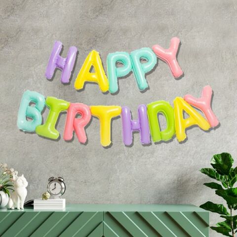 Makaron Renklerde Happy Birthday Yazılı Doğum Günü Balonu