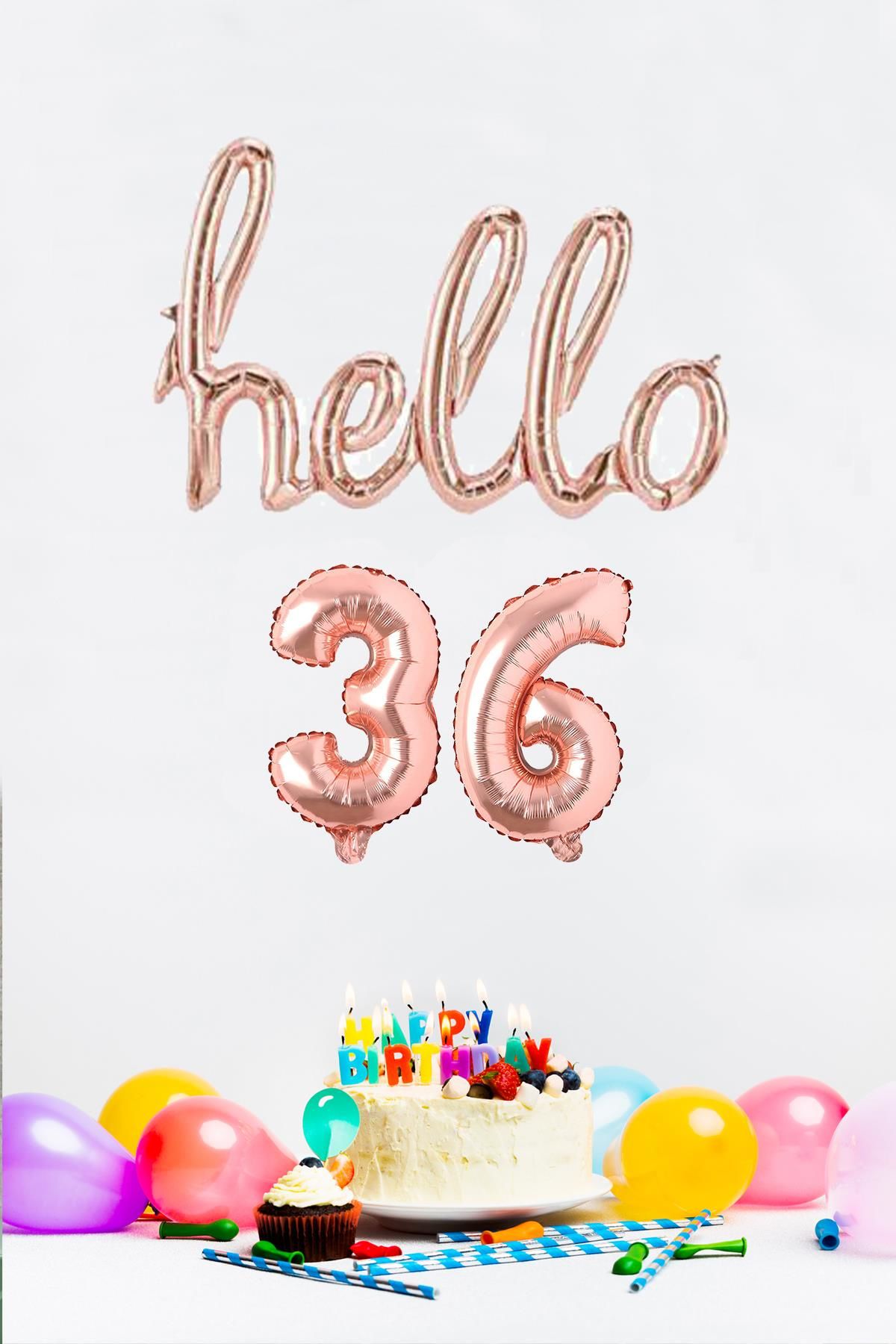 36 Yaş Doğum Günü Balonları - Hello 36 El Yazısı Rose Gold Renk Folyo Balon