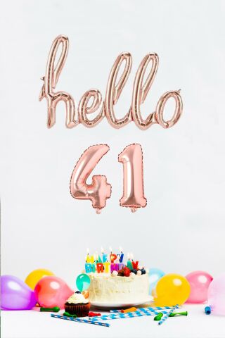 41 Yaş Doğum Günü Balonları - Hello 41 El Yazısı Rose Gold Renk Folyo Balon