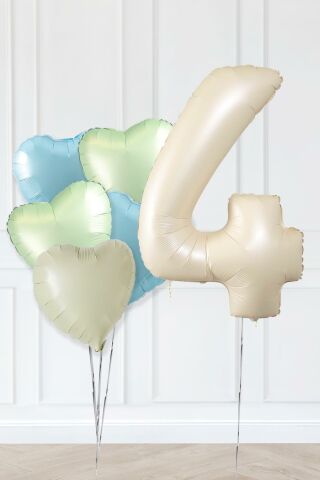 Retro Yeşil Mavi Kalpli Krem Yaş Balonlu Balon Seti Deniz Kumu Krem Retro Doğum Günü Rakam Yaş Balon Seti