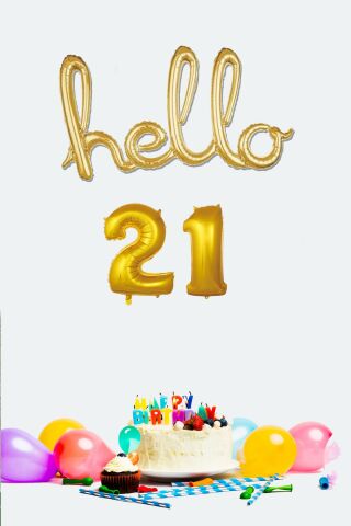 21 Yaş Doğum Günü Balonları - Hello 21 El Yazısı Gold Renk Folyo Balon