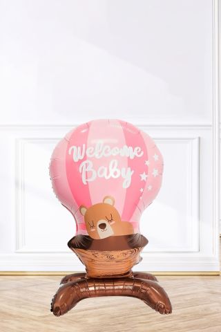 Ayaklı Welcome Baby Pembe Folyo Balon Baby Shower Balonları 90cm
