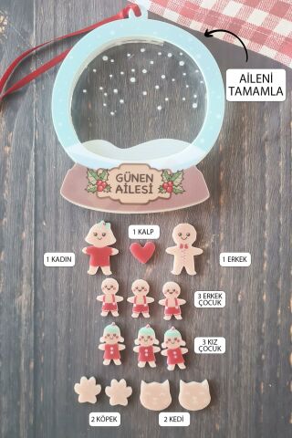 Kurabiye Adam Ailesi Kişiye Özel Yılbaşı Ağaç Süsü Gingerbread Family Dikiz Ayna Süsü