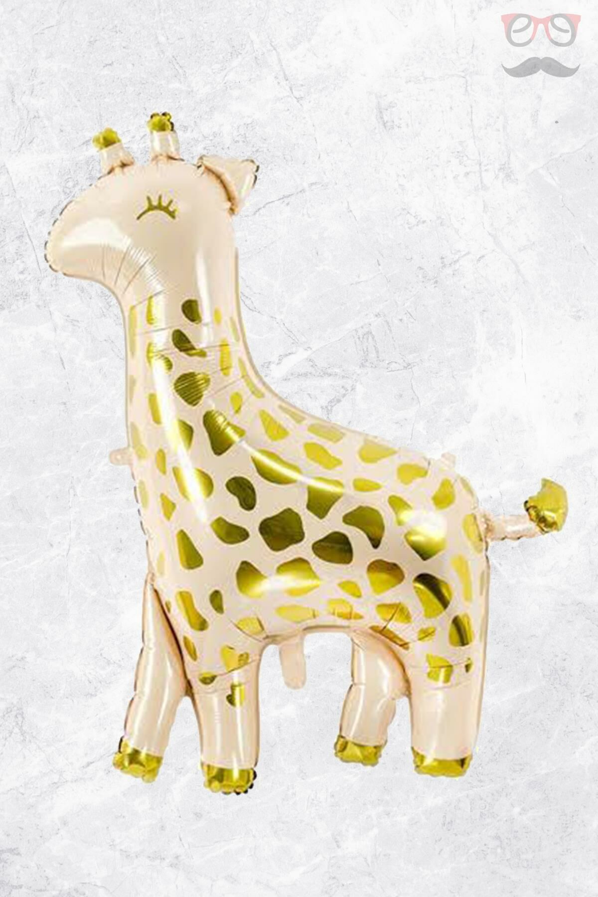 Zürafa Folyo Balon Parlak Gold Detaylı Büyük Zürafa Doğum Günü Balonu