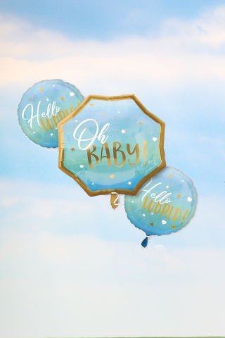 Baby Shower Erkek Bebek Parti Balonu Oh Baby Hello World Yazılı Mavi Folyo Balon Seti