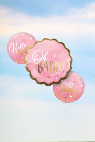 Baby Shower Kız Bebek Parti Balonu Oh Baby Hello World Yazılı Pembe Folyo Balon Seti