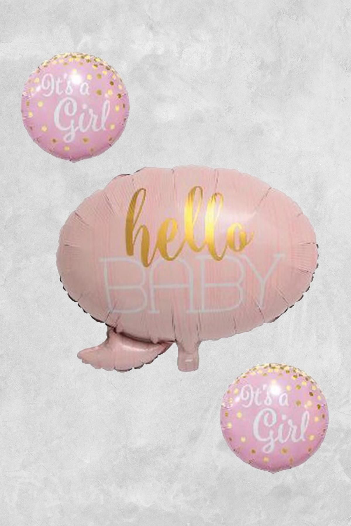 Hello Baby It's a Girl Baby Shower Balon Seti Kız Bebek PEMBE