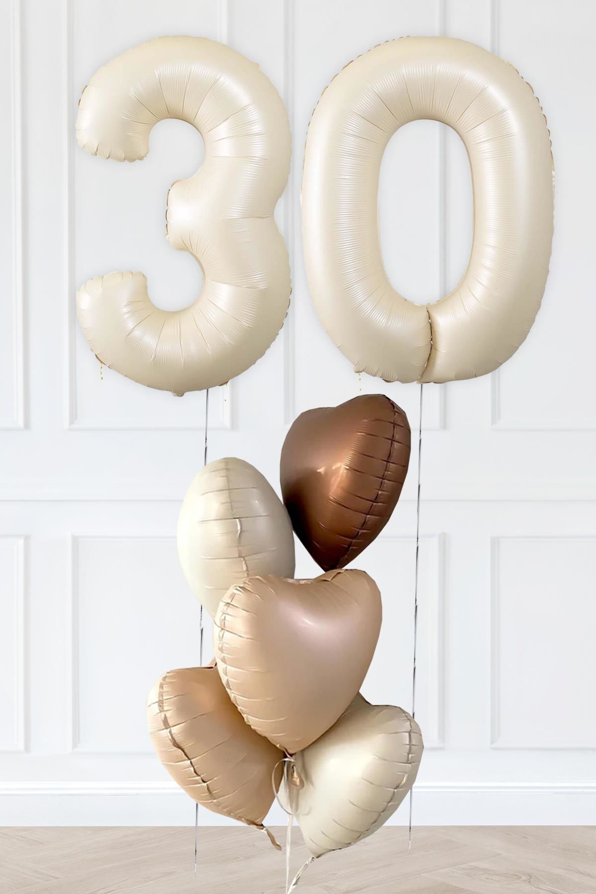 Retro 30 Yaş Doğum Günü Parti Balon Seti Krem Karamel Bej Çikolata Kahve Retro Kalp Balonlu 30 Yaş Parti Balon Seti