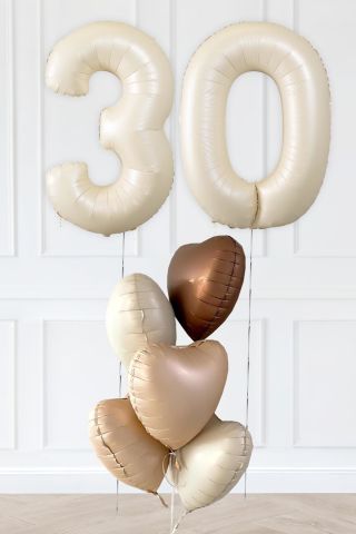 Retro 30 Yaş Doğum Günü Parti Balon Seti Krem Karamel Bej Çikolata Kahve Retro Kalp Balonlu 30 Yaş Parti Balon Seti