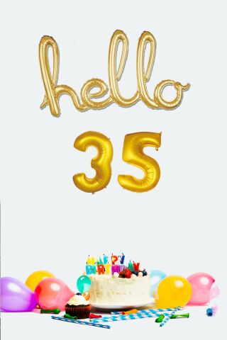 35 Yaş Doğum Günü Balonları - Hello 35 El Yazısı Gold Renk Folyo Balon