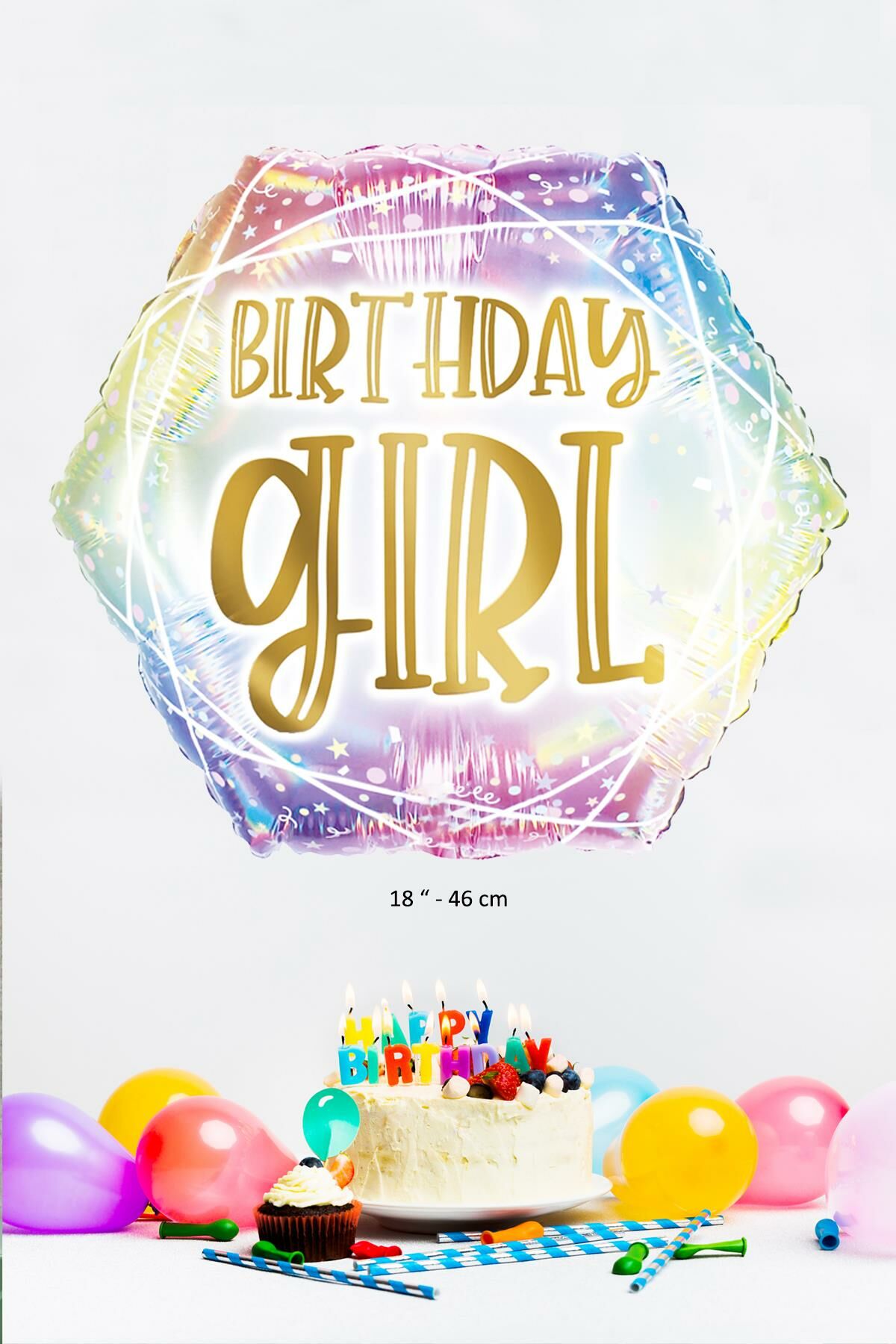 Birthday Girl Yazılı Folyo Balon Doğum Günü Parti Balonu Yuvarlak Doğum Günü Kızı Balonu