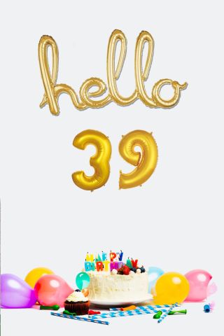39 Yaş Doğum Günü Balonları - Hello 39 El Yazısı Gold Renk Folyo Balon