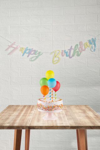 Makaron Renkler Happy Birthday Banner Kaligrafi El Yazısı Doğum Günü Duvar Süsü