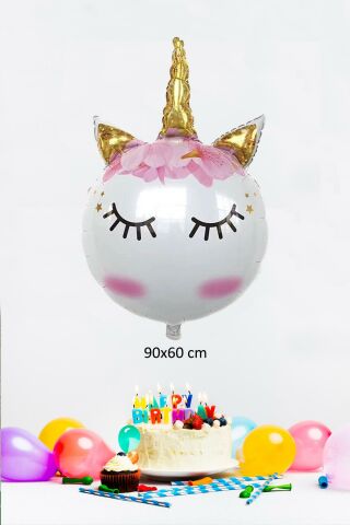 Unicorn Folyo Balon Kirpikli Gold Detaylı Balon