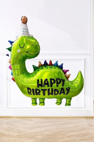 Büyük Dinozor Balon Happy Birthday Yazılı 90cm