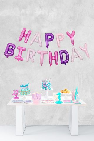 Pembe Mor Happy Birthday Harf Balonlar Doğum Günü Balon Seti