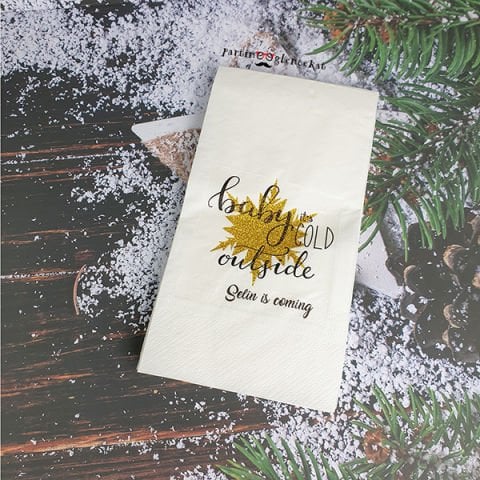 Winter Gold Glitter Konsept Baskılı Peçete