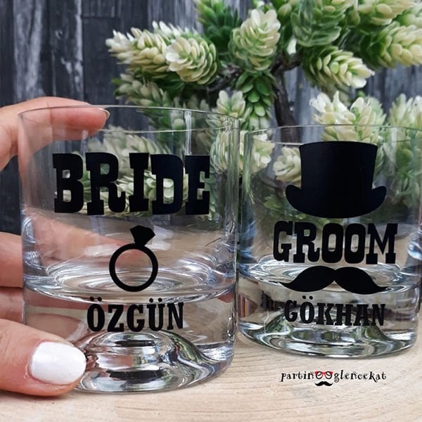 Bride - Groom Kişiye Özel Viski Bardağı 2'li