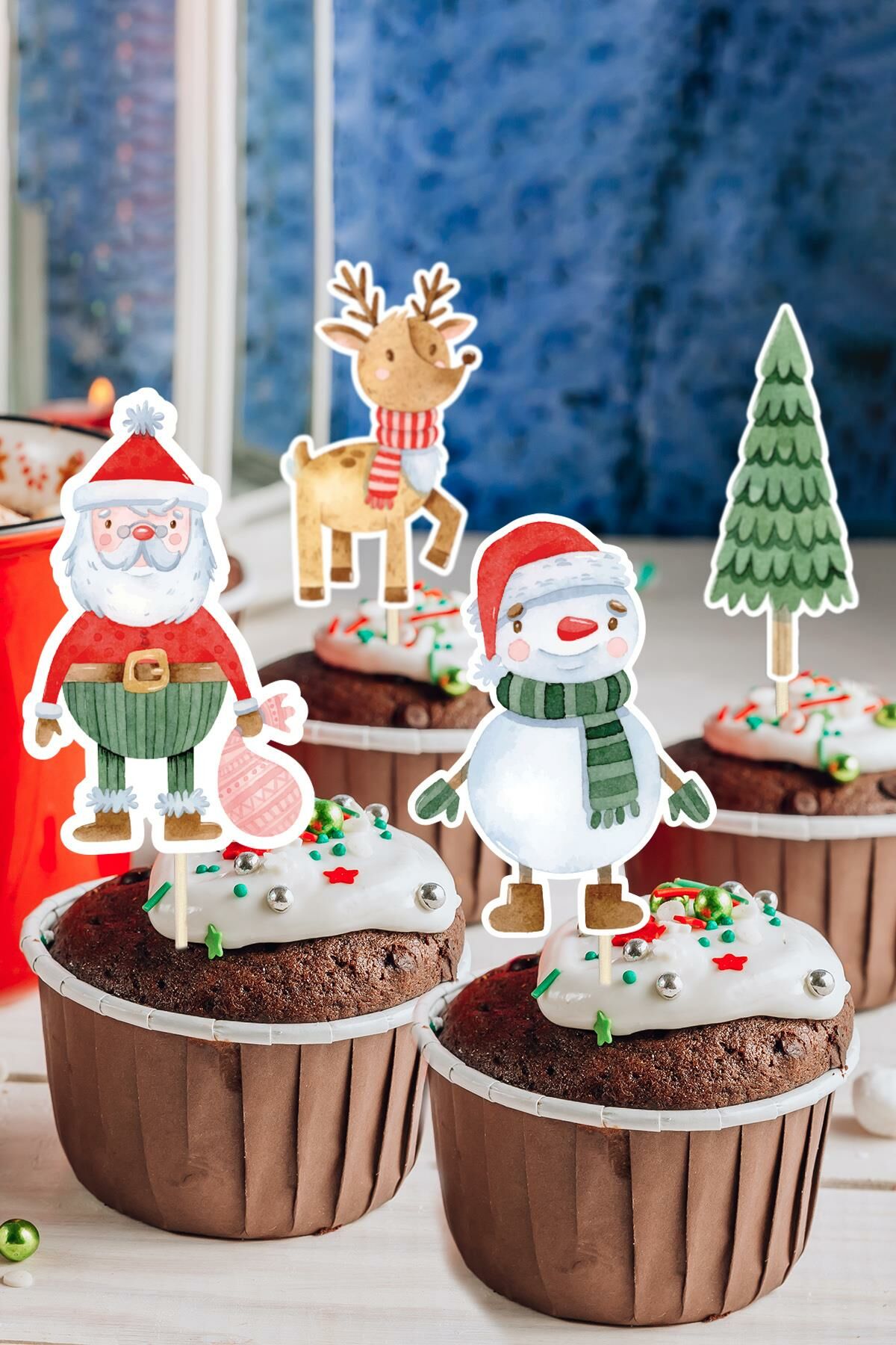 Yılbaşı Yeni Yıl Kürdan Süsleri Cupcake Süsleri Lüks Büyük Boy 10lu Paket