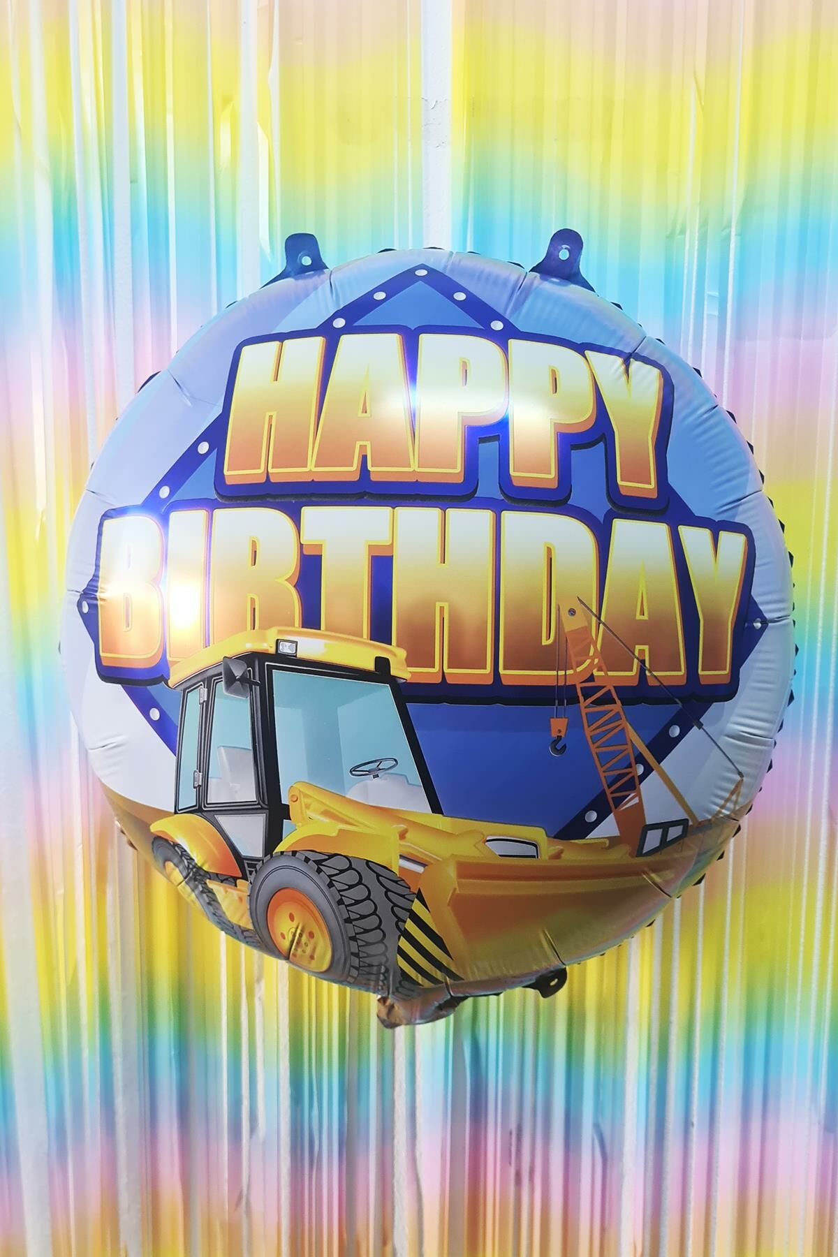 Yuvarlak İnşaat Temalı Folyo Balon Happy Birthday Yazılı İnşaat Konsept Doğum Günü Balonu 45cm