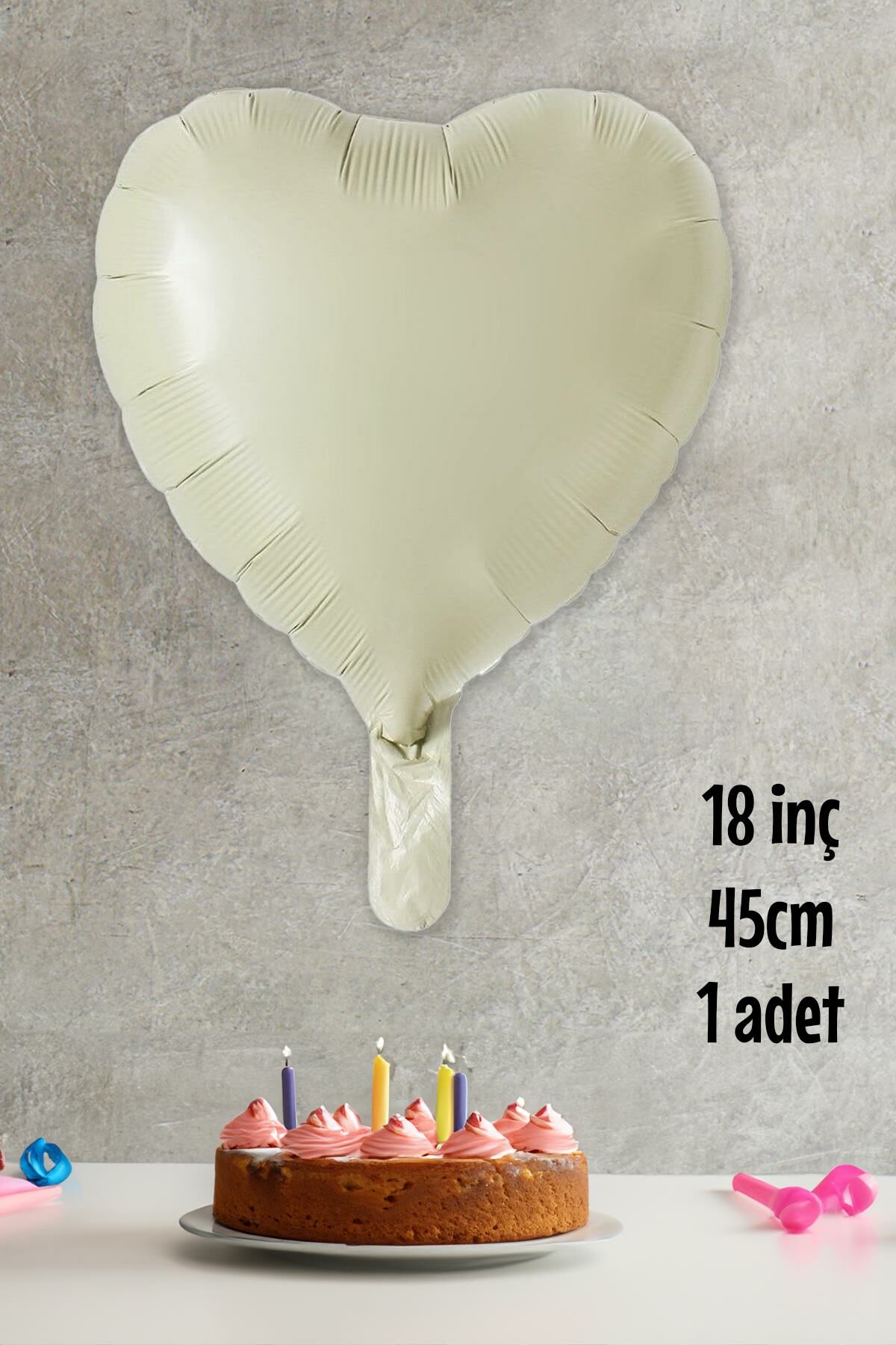 Krem Kalp Folyo Balon Deniz Kumu Renk Retro Kalp Balon 18'' 45cm