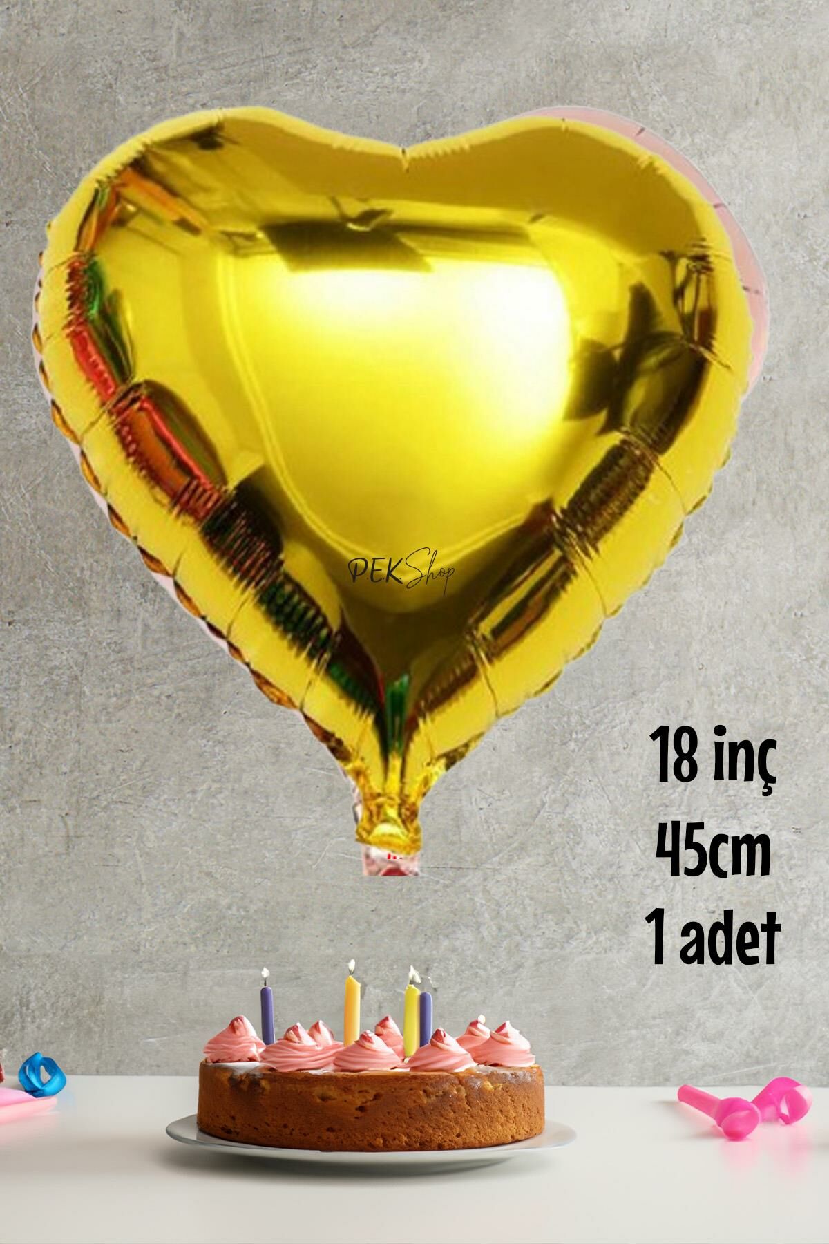 Gold Kalp Folyo Balon Parlak Kalp Balon 18'' 45cm