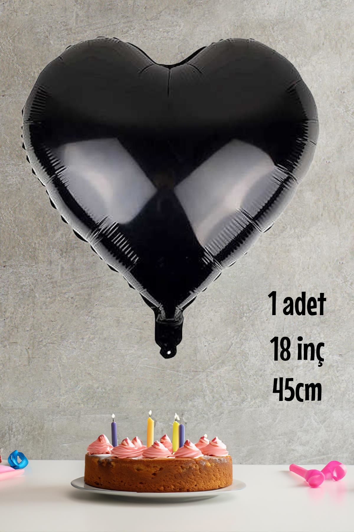 Siyah Kalp Folyo Balon 18'' 45cm