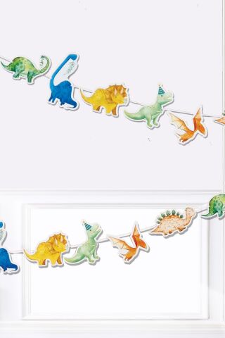 Dinozor Konsept Doğum Günü Balon Zinciri Banner İyi ki Doğdun Yazı Seti