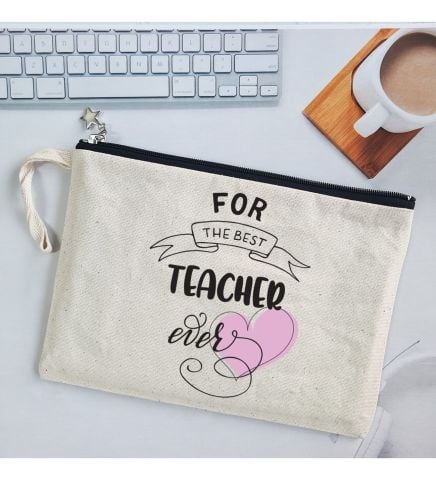 For The Best Teacher Ever Öğretmenler Günü Hediyesi Astarlı Clutch Çanta